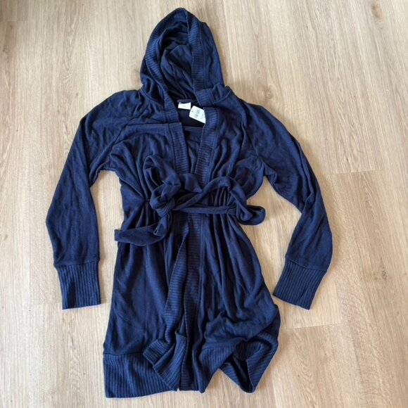 SOMA Intimates Brushed Cozy Wrap 570297177 NWT navy pockets hoodie belt S/M - Picture 1 of 6